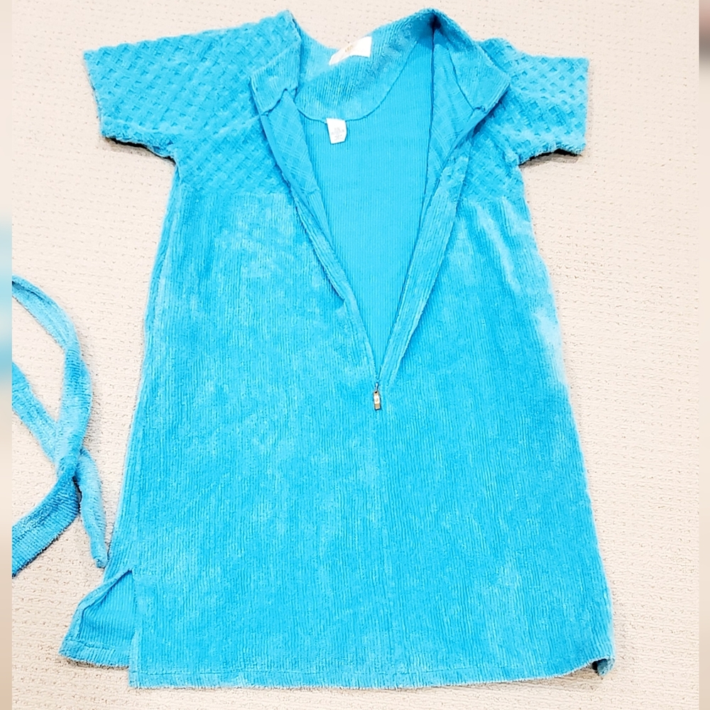 Stan Herman Vintage Chenille 1/2 Zip House Coat Dress Robe Aqua Blue 1X NEAR NEW